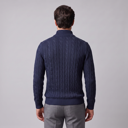 Herren-Pullover aus Baumwollstrick mit Zopfmuster und Reißverschlusskragen