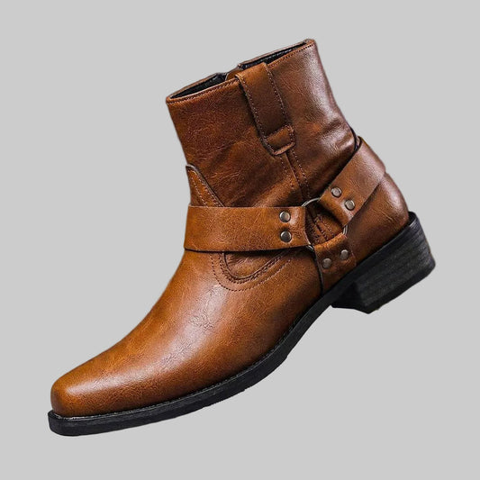 Bottes homme motard cuir véritable fermeture éclair latérale