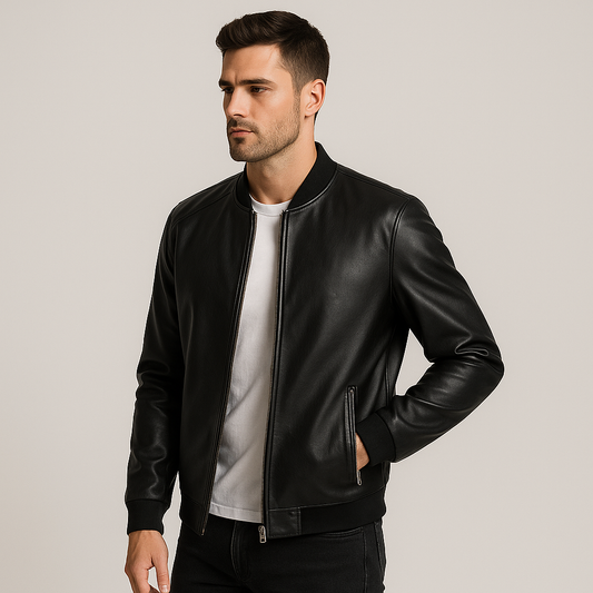 Blouson homme slim cuir fermeture éclair noir
