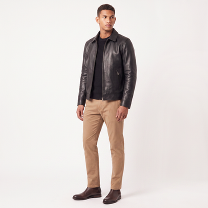 Veste homme simili cuir col rabattu fermeture éclair