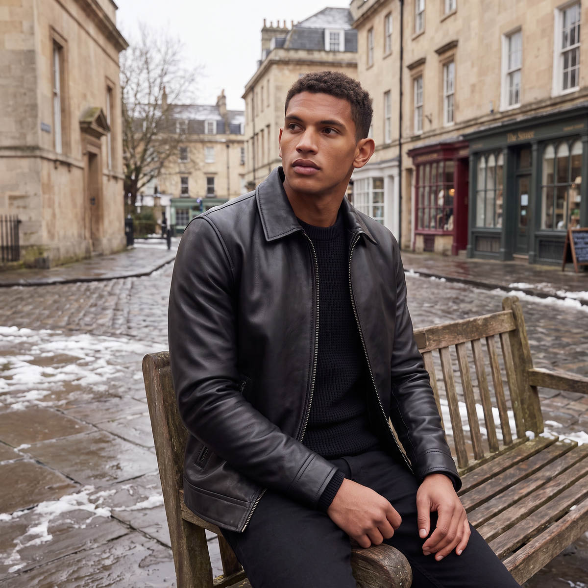 Veste homme simili cuir col rabattu fermeture éclair