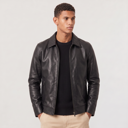 Veste homme simili cuir col rabattu fermeture éclair