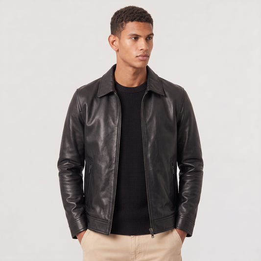 Veste homme simili cuir col rabattu fermeture éclair