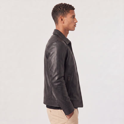 Veste homme simili cuir col rabattu fermeture éclair