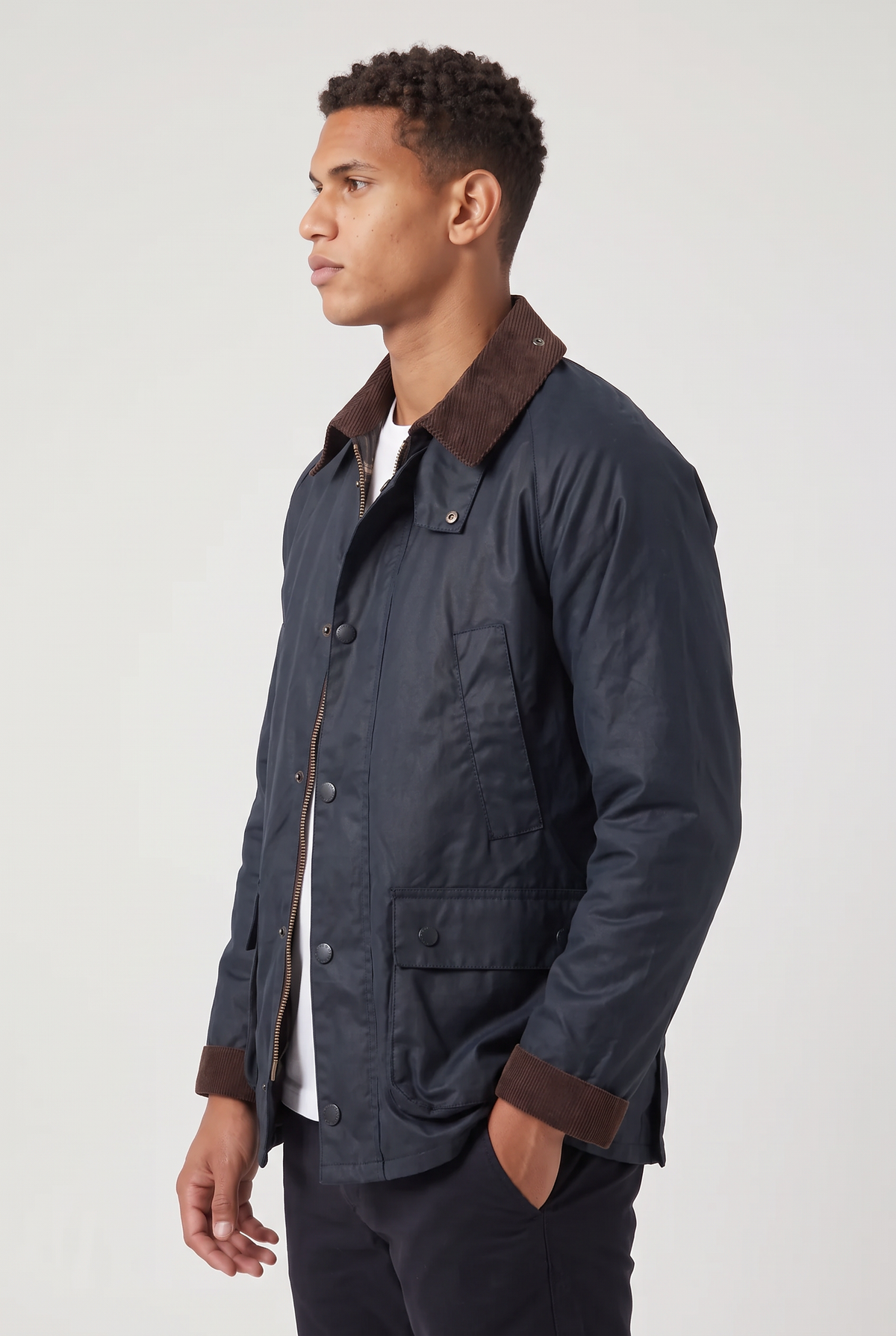 Veste homme décontractée col velours côtelé ciré