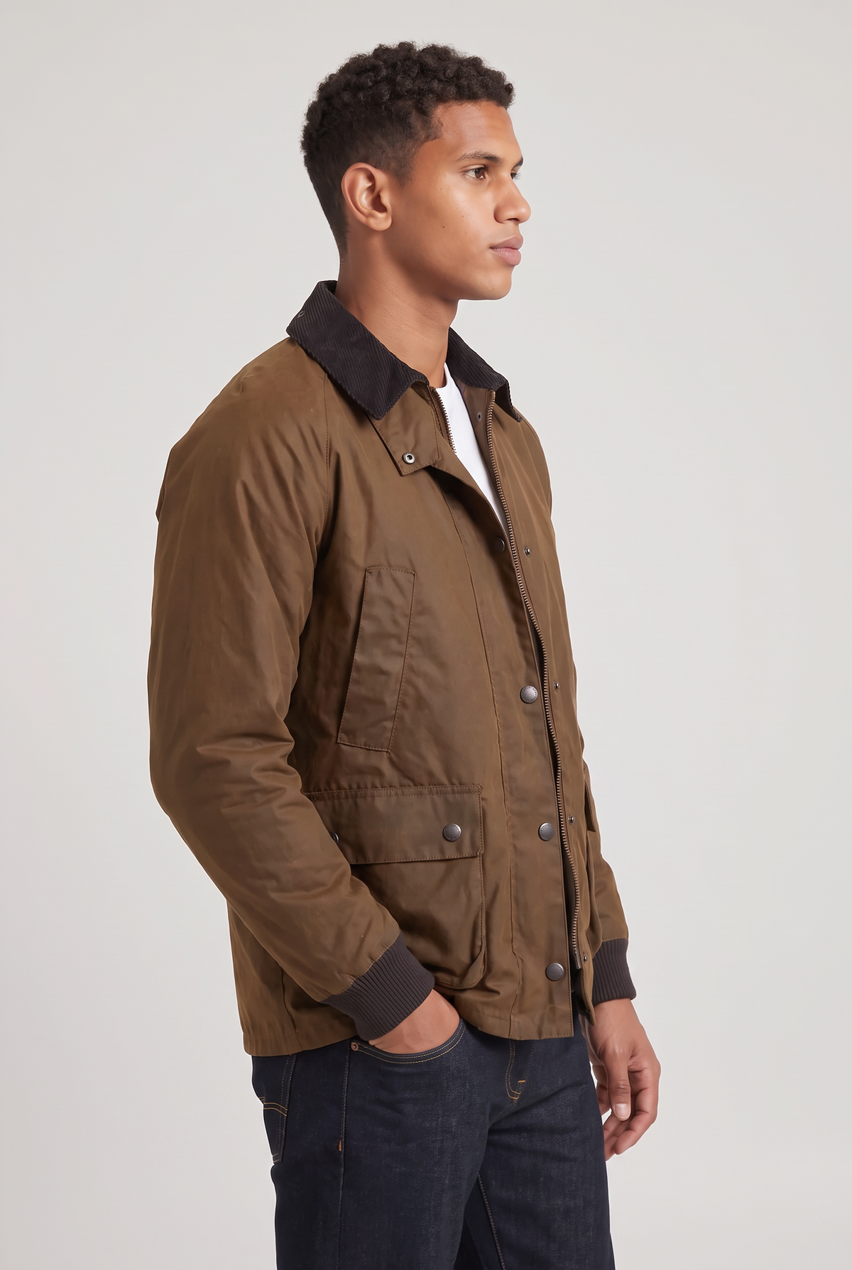 Veste homme décontractée col velours côtelé ciré
