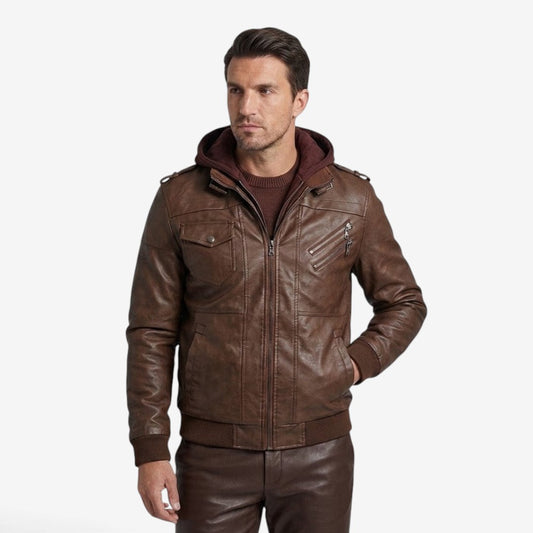 Veste motard homme cuir PU classique intemporelle