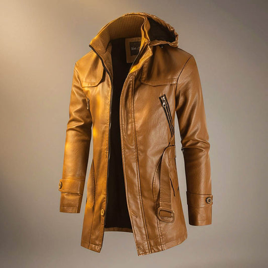 Veste homme cuir à capuche doublure polaire urbaine