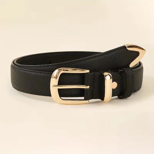 Ceinture homme cuir texture litchi boucle dorée réglable