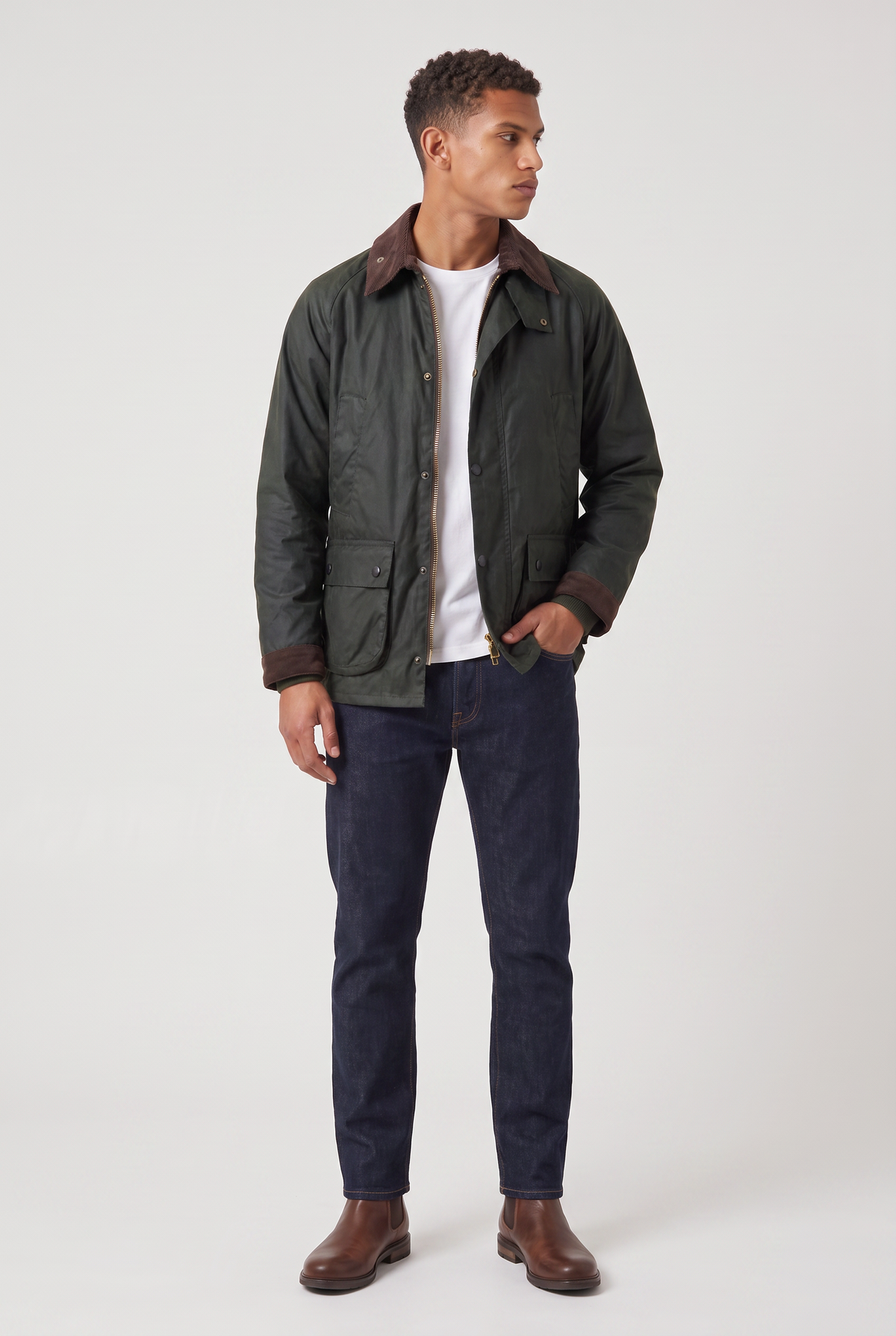 Veste homme décontractée col velours côtelé ciré