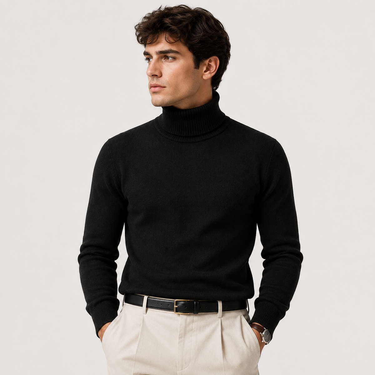Pull col roulé homme maille douce confort hiver