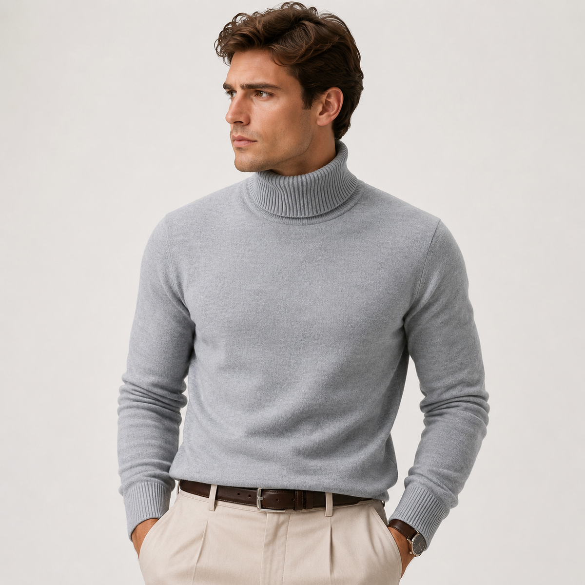 Pull col roulé homme maille douce confort hiver