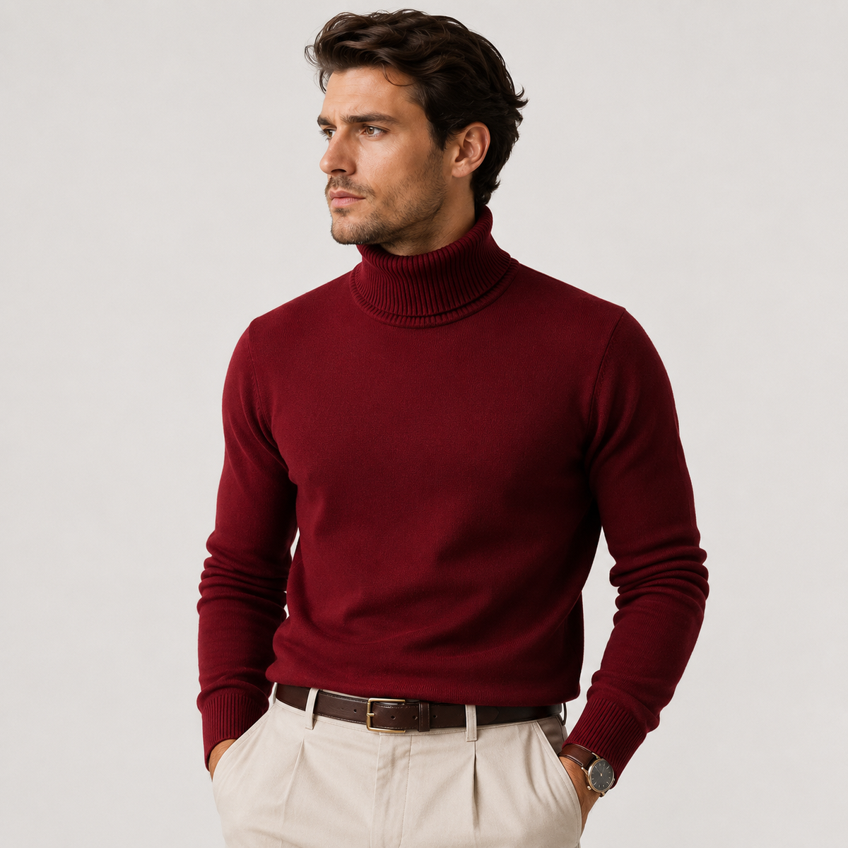 Pull col roulé homme maille douce confort hiver