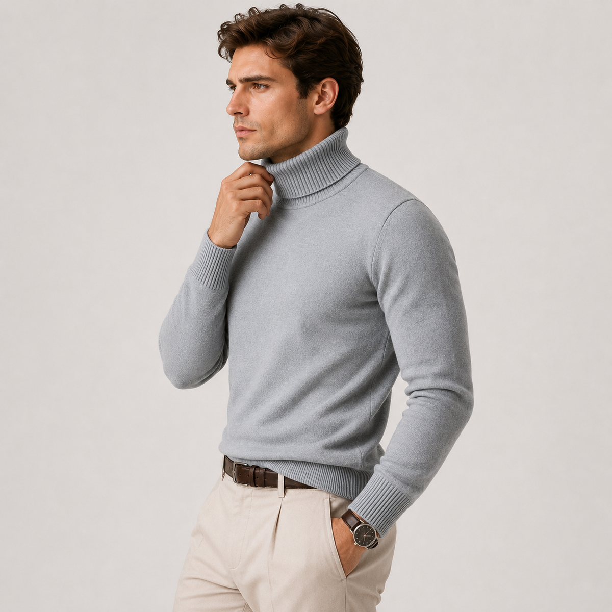 Pull col roulé homme maille douce confort hiver