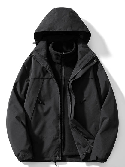 3-in-1-Herrenjacke, wasserdicht mit abnehmbarer Kapuze