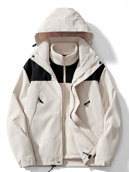 3-in-1-Herrenjacke, wasserdicht mit abnehmbarer Kapuze