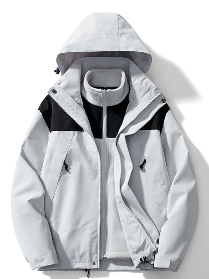 3-in-1-Herrenjacke, wasserdicht mit abnehmbarer Kapuze