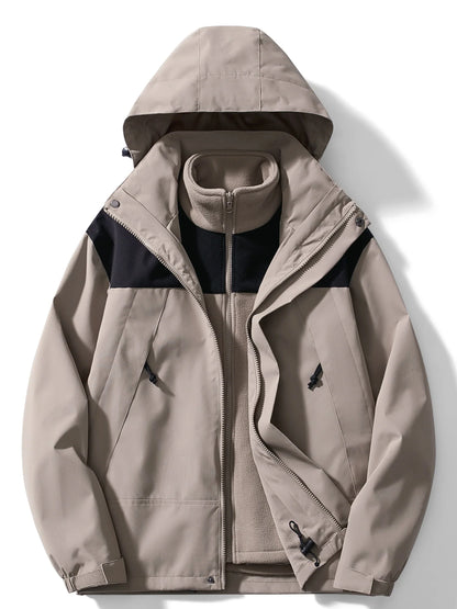 3-in-1-Herrenjacke, wasserdicht mit abnehmbarer Kapuze