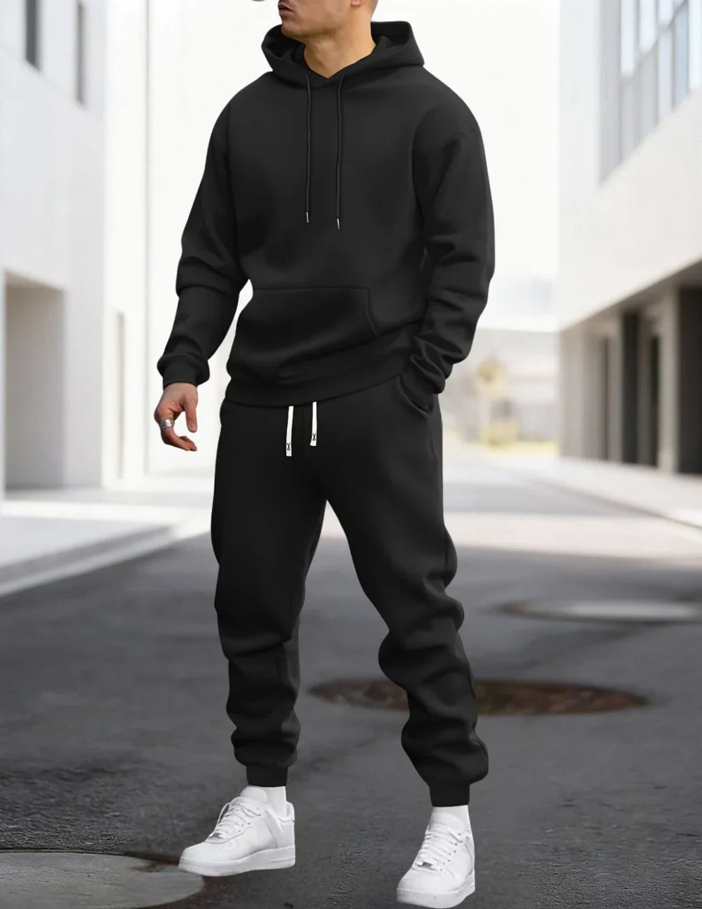 Herren-Jogginganzug mit Kapuze und Kordelzug aus Polyester