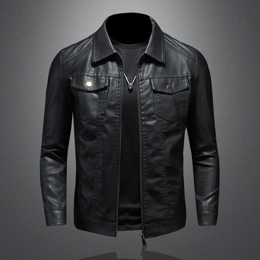 Veste homme en cuir vintage noir coupe structurée