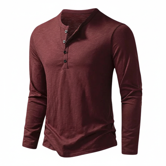 Haut homme Henley manches longues col boutonné décontracté