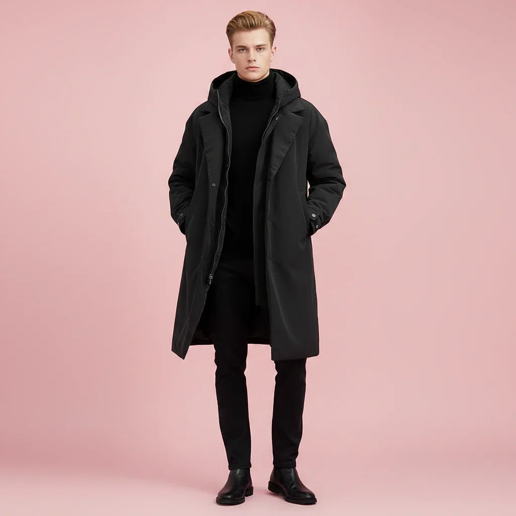 Trench-coat homme imperméable à capuche long urbain
