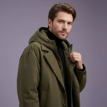 Trench-coat homme imperméable à capuche long urbain