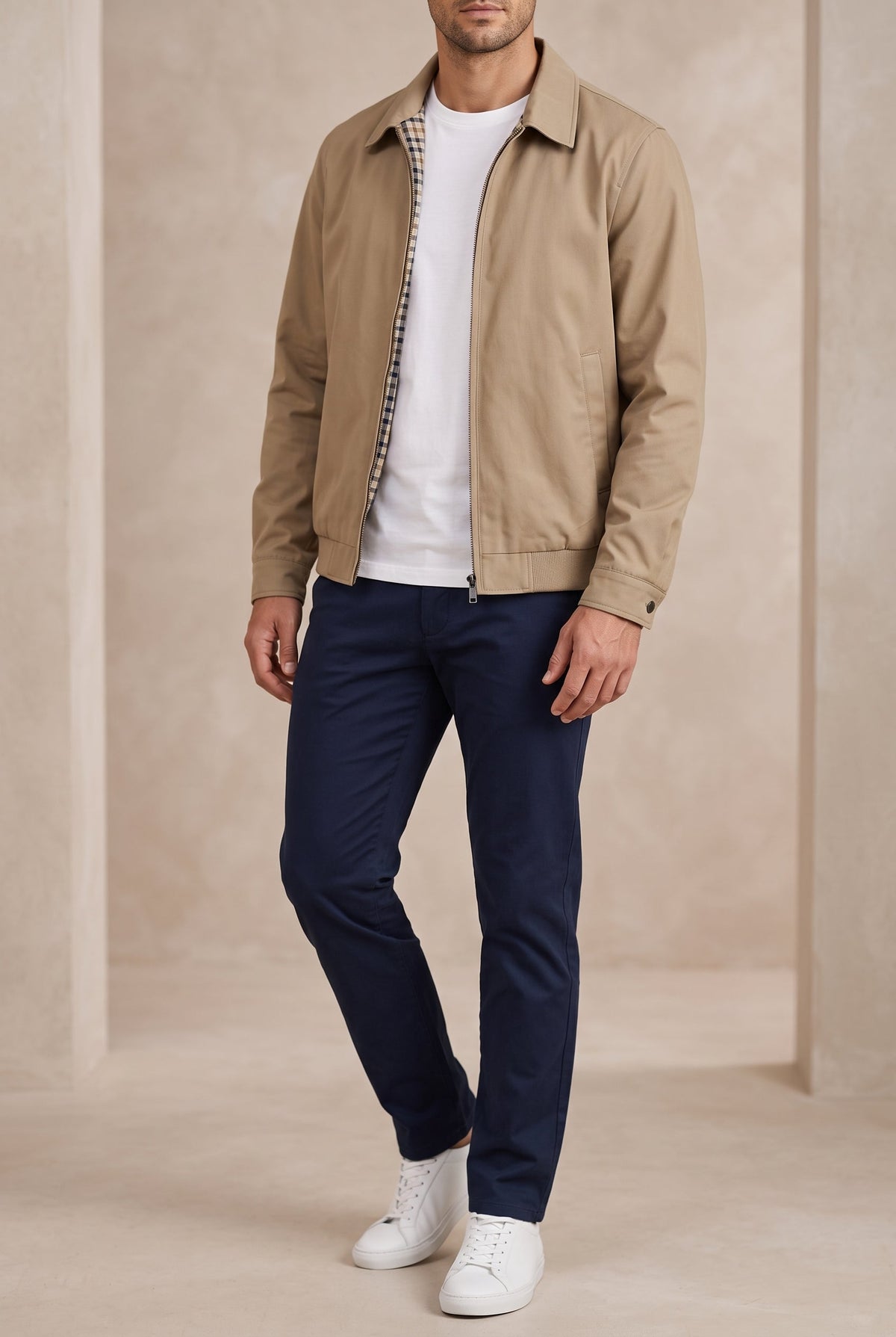 Herren Harrington-Jacke, spitzer Kragen, Baumwolle gefüttert