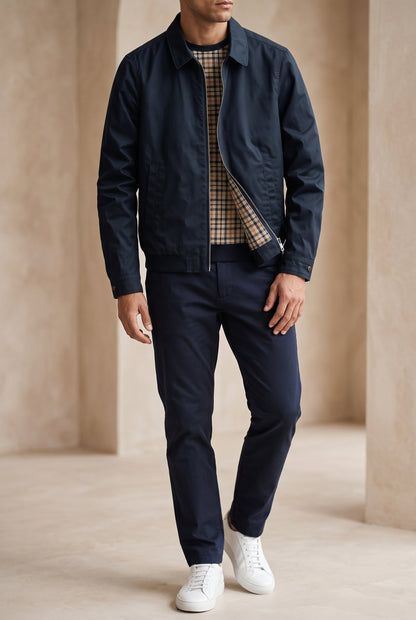 Herren Harrington-Jacke, spitzer Kragen, Baumwolle gefüttert