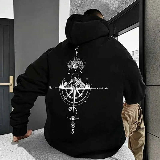 Sweat à capuche homme imprimé boussole coupe oversize