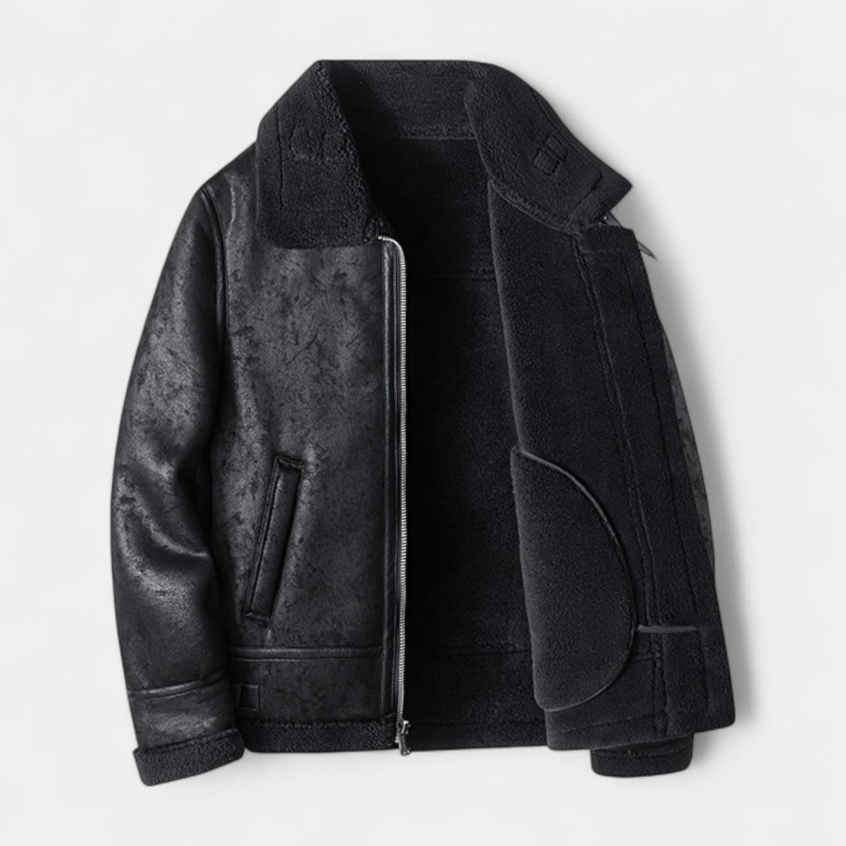 Blouson aviateur homme cuir véritable doublure mouton