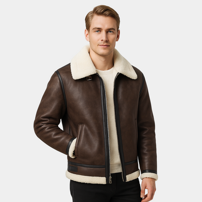 Blouson aviateur homme cuir véritable doublure mouton