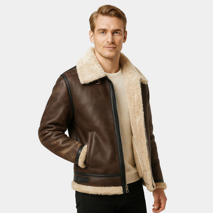Blouson aviateur homme cuir véritable doublure mouton