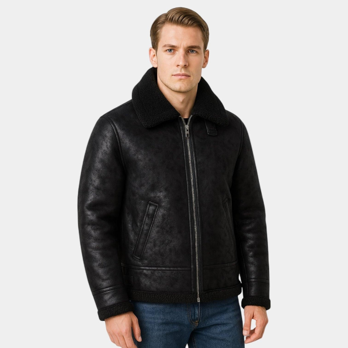 Blouson aviateur homme cuir véritable doublure mouton