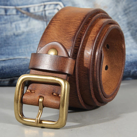 Ceinture homme cuir véritable boucle laiton massif