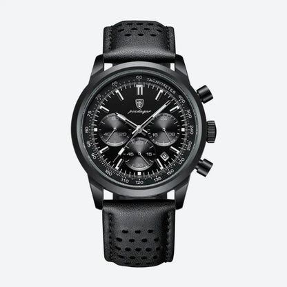 Herrenuhr mit Chronograph, Lederarmband und Tachymeter