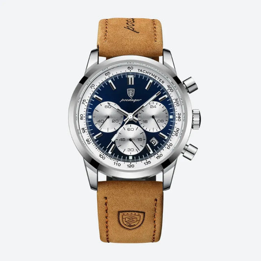 Montre homme chronographe bracelet cuir tachymètre