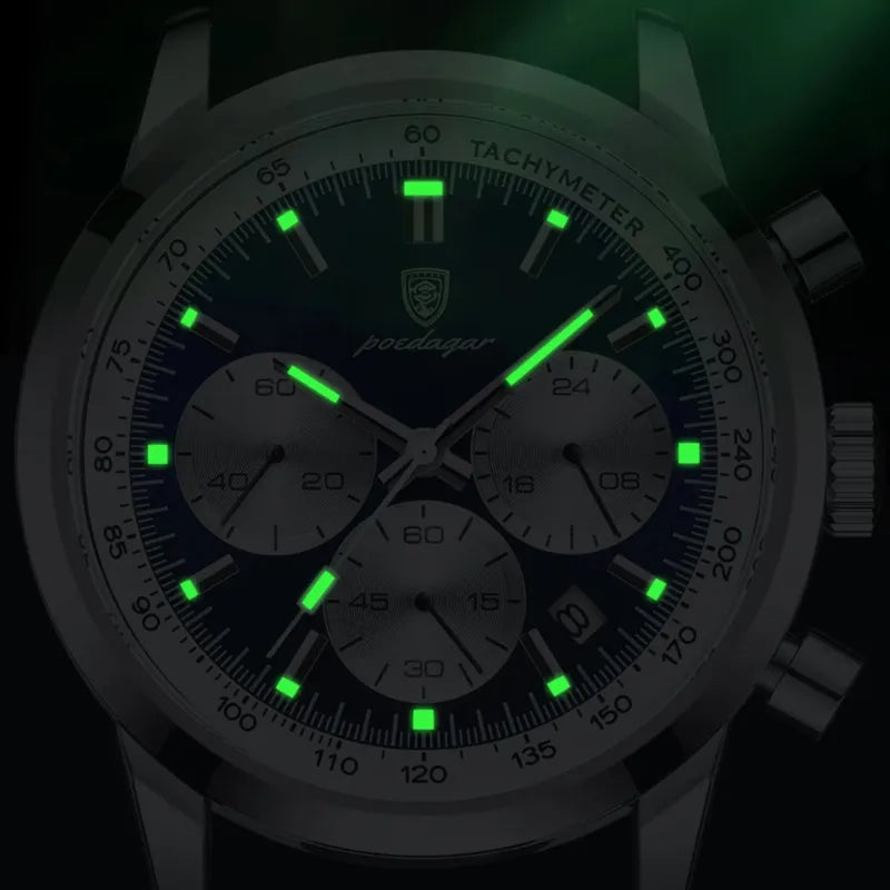Herrenuhr mit Chronograph, Lederarmband und Tachymeter