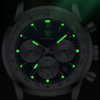 Herrenuhr mit Chronograph, Lederarmband und Tachymeter