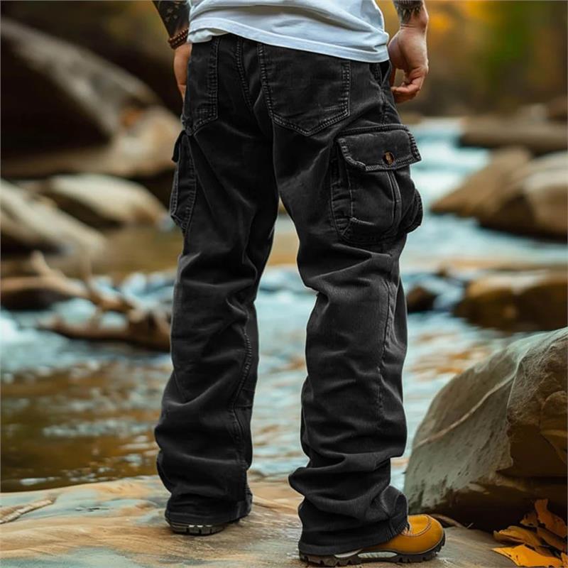 Jeans cargo homme pratique multi-poches décontracté