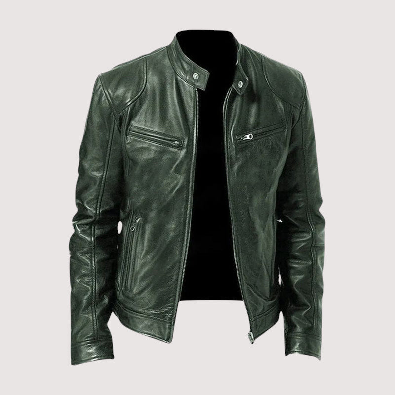 Blouson cuir homme zippé coupe ajustée intemporelle