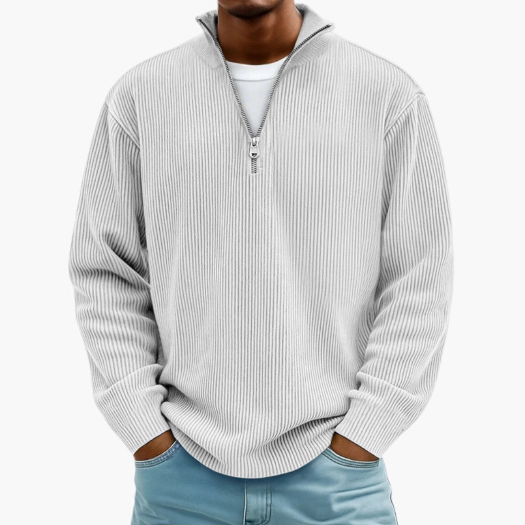 Pull homme col zippé côtelé style décontracté
