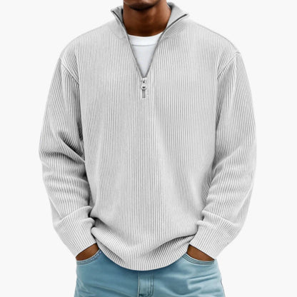 Pull homme col zippé côtelé style décontracté