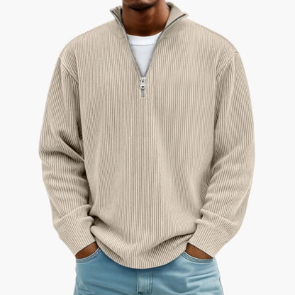 Pull homme col zippé côtelé style décontracté