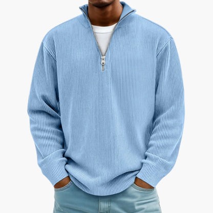 Pull homme col zippé côtelé style décontracté