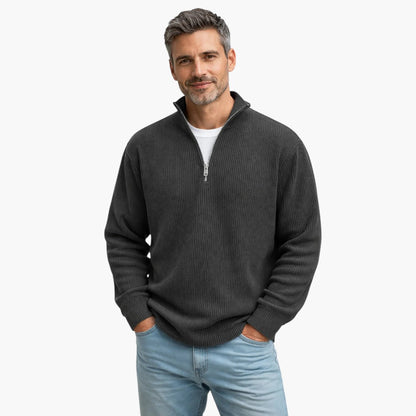 Pull homme col zippé côtelé style décontracté