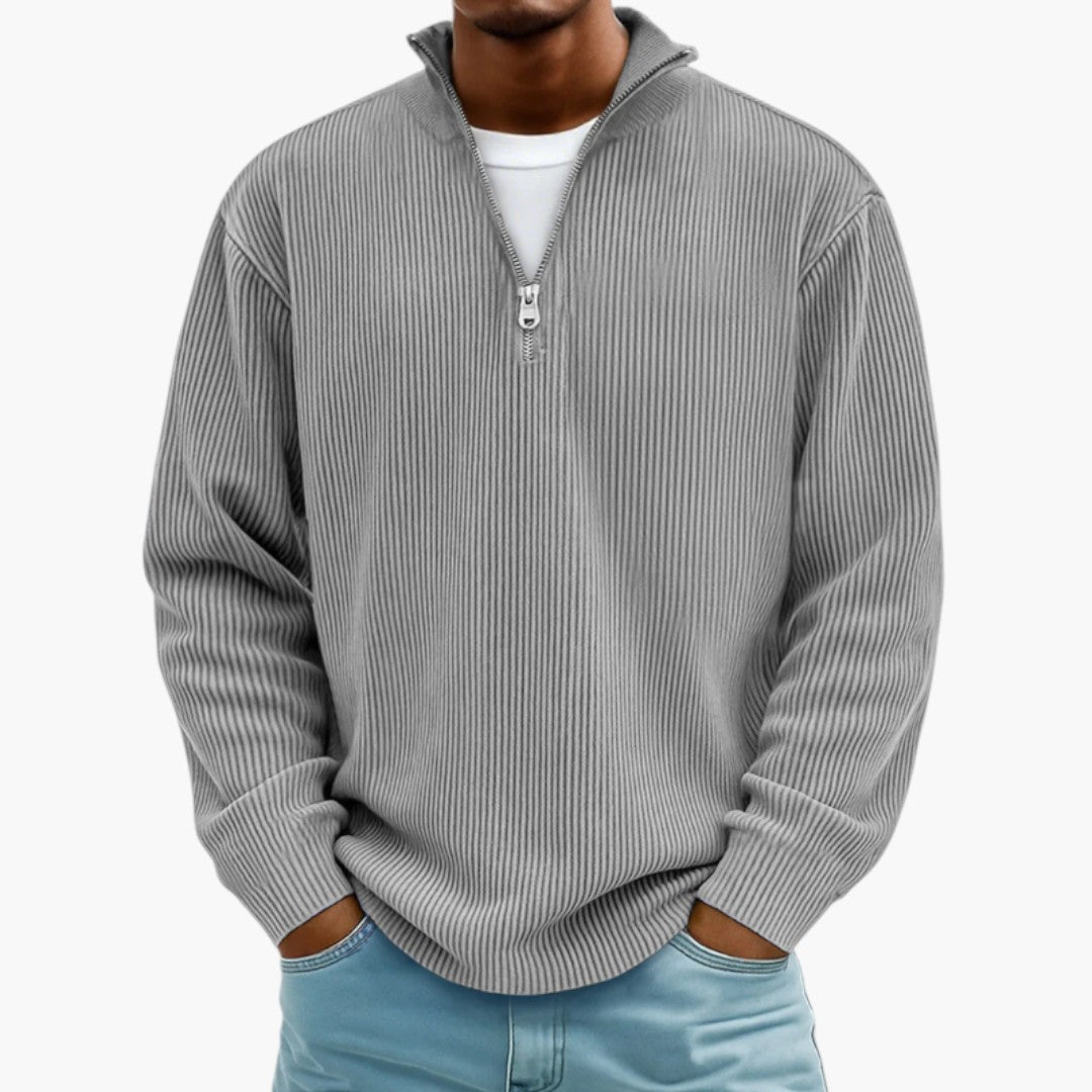 Pull homme col zippé côtelé style décontracté
