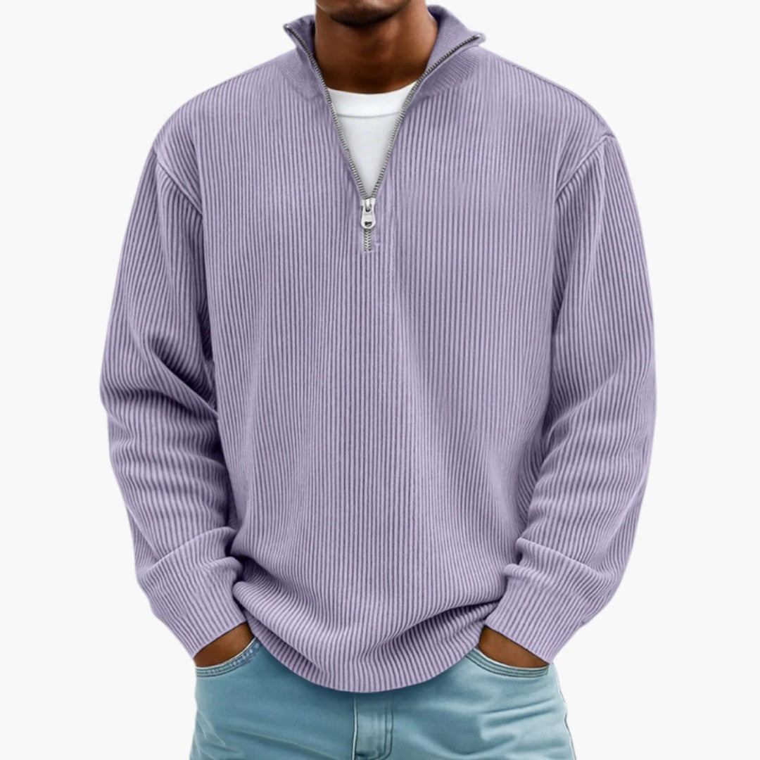 Pull homme col zippé côtelé style décontracté