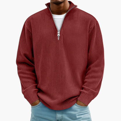 Pull homme col zippé côtelé style décontracté