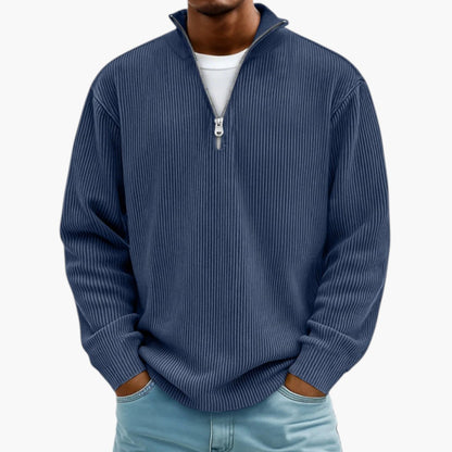 Pull homme col zippé côtelé style décontracté